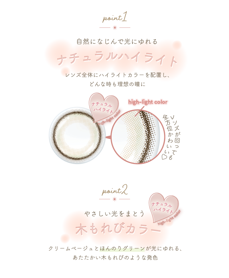 Point1: ナチュラルライト, Point2: 木もれびカラー